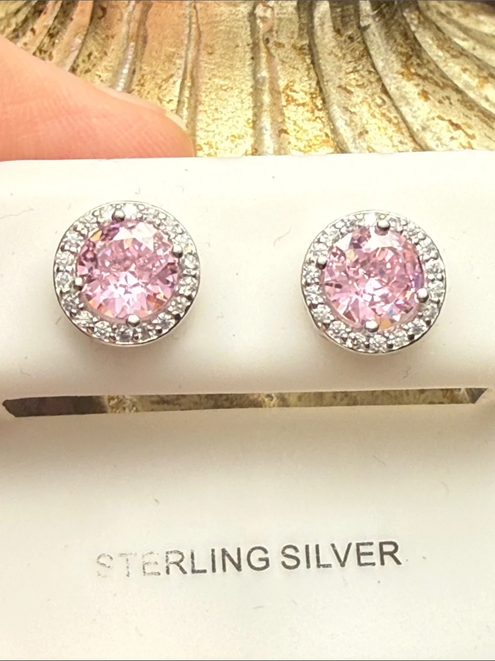 GRA CERTIFIED MOISSANITE DIAMOND & Pink Gemstone Halo Stud Earrings NEW GORGEOUS